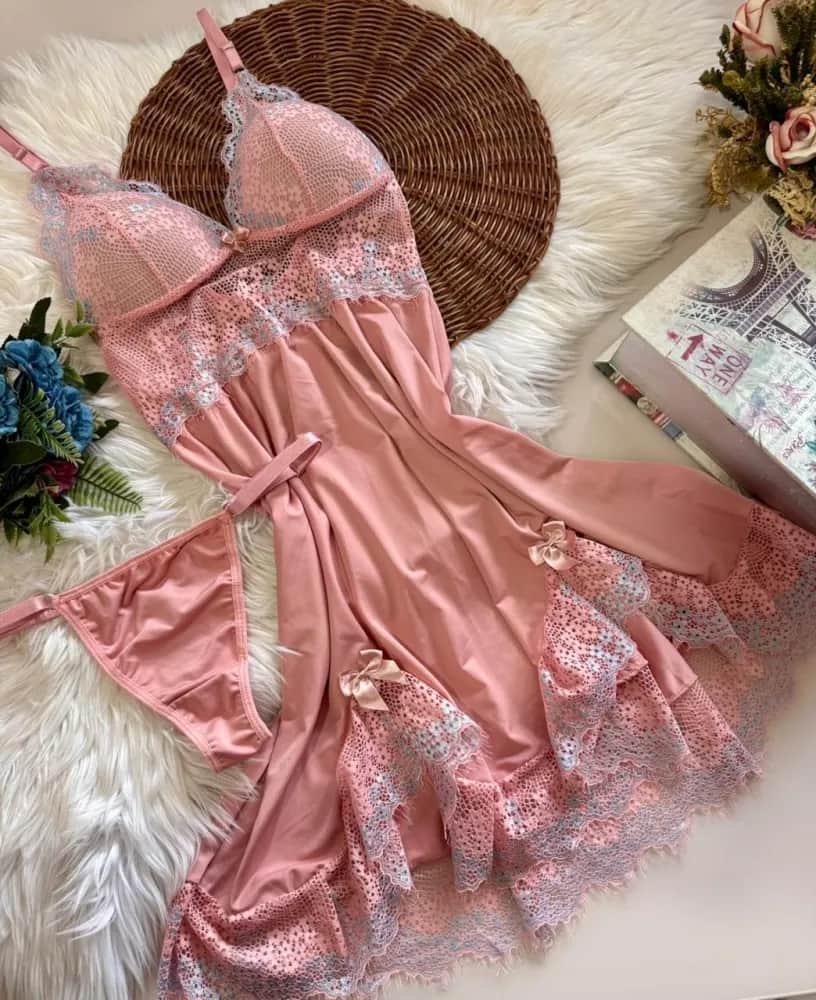 Camisola C Bojo Ultraluxo Veronica Calcinha Rendas Variadas 0