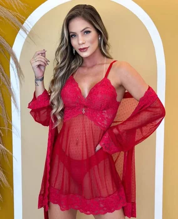 Kit Karina No Tule Poa Camisola Calcinha Robe 16