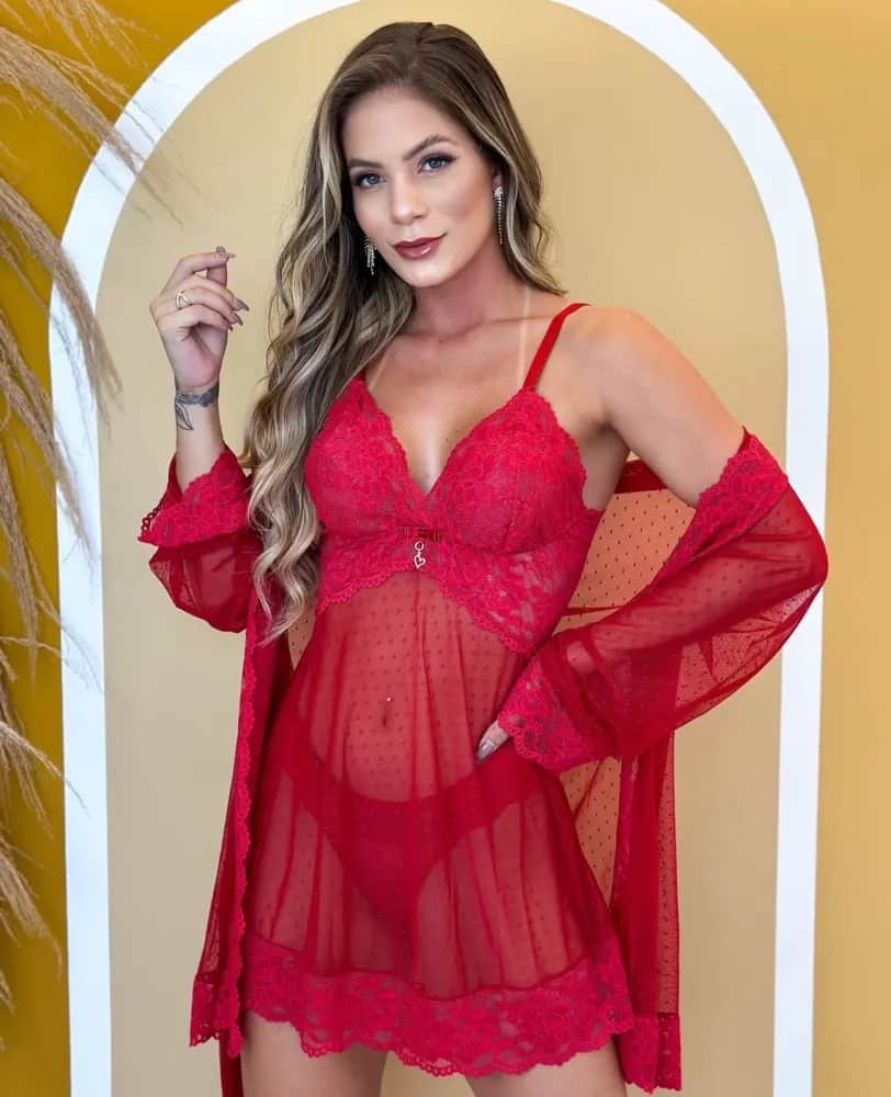 Kit Karina No Tule Poa Camisola Calcinha Robe 11