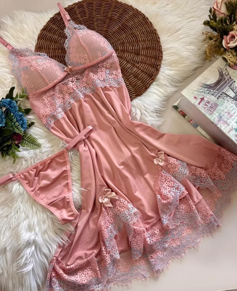 Camisola C Bojo Ultraluxo Veronica Calcinha Rendas Variadas