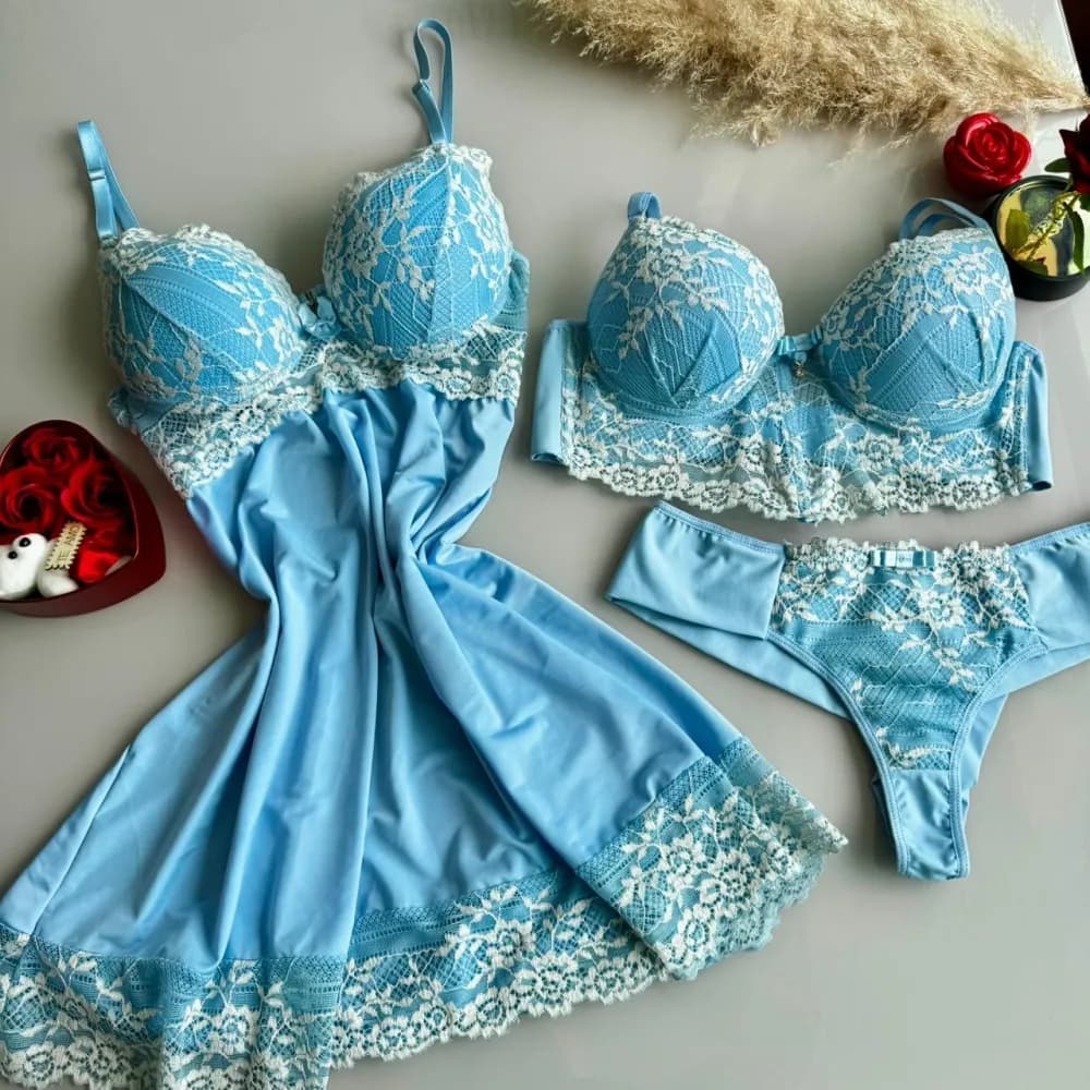 KIT CAMISOLA C/BOJO VIVIANE + CONJ SENSACAO BICOLOR